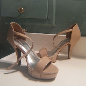Tan faux leather heels